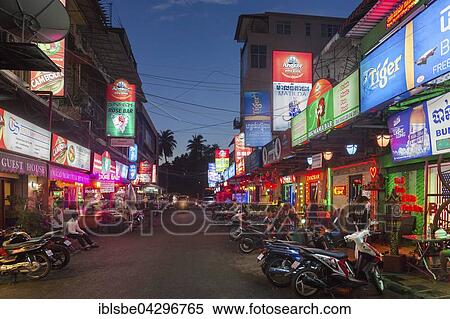 Nightlife, bars, clubs, Street 104, Seng Thuong, Phnom Penh, Cambodia, Asia View Large Photo Image Stock Photography - Nightlife, bars, clubs, Street 104, Seng Thuong, Phnom Penh, Cambodia, Asia. Fotosearch
