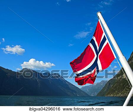 Norwegian national flag, ship in the Geiranger fjord, UNESCO World Heritage Site, in Geiranger, Norway, Europe View Large Photo Image Stock Photograph - Norwegian national flag, ship in the Geiranger fjord, UNESCO World Heritage Site, in Geiranger, Norway, Europe. Fotosearch