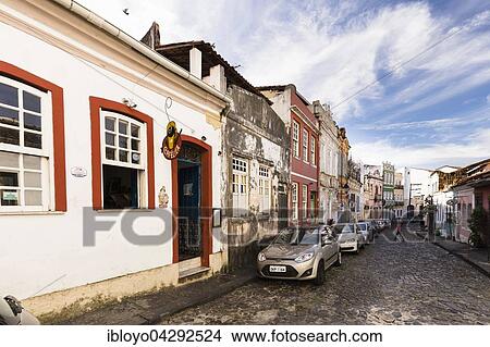 Picture - Old colonial houses, Santo Antonio Alem do Carmo, Pelourinho district, Salvador de Bahia, Brazil, South America. Fotosearch