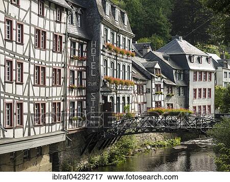 Old half-timbered houses on the river Rur, Monschau, Eifel, North Rhine-Westphalia, Germany, Europe View Large Photo Image Stock Photo - Old half-timbered houses on the river Rur, Monschau, Eifel, North Rhine-Westphalia, Germany, Europe. Fotosearch