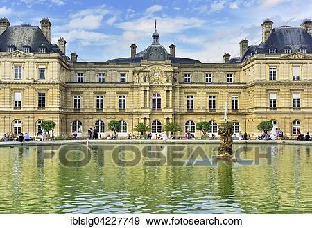Stock Photo - Palais de Luxembourg with pond, Paris, Ile-de-Fance, France, Europe. Fotosearch