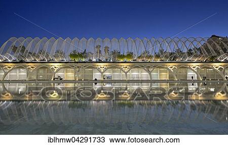 Stock Image - Park L'Umbracle with sun roof, entrance to Ciudad de las Artes y de las Ciencias, City of Arts and Sciences, Valencia, Spain, Europe. Fotosearch