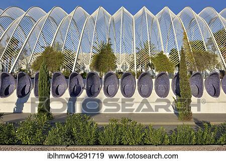 Stock Photo - Park L'Umbracle with sun roof, entrance to Ciudad de las Artes y de las Ciencias, City of Arts and Sciences, Valencia, Spain, Europe. Fotosearch