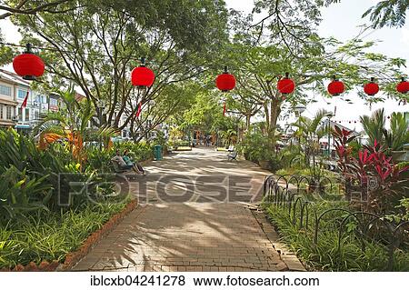 Stock Photo - Path at the Waterfront, Kuching, Sarawak, Borneo, Malaysia, Asia. Fotosearch