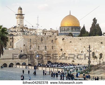 Stock Photo - People at the Wailing Wall on Temple Mount, Jewish quarter of the historic centre, Jerusalem, Israel, Asia. Fotosearch