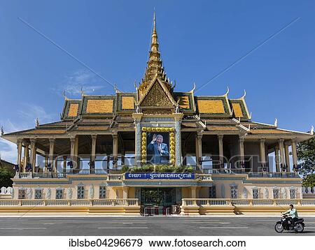Preah Thineang Chan Chhaya, Moonlight Pavilion at Preah Sothearos Boulevard with portrait of King Norodom Sihanouk, Chan Chaya, Phnom Penh, Cambodia, Asia View Large Photo Image Stock Photo - Preah Thineang Chan Chhaya, Moonlight Pavilion at Preah Sothearos Boulevard with portrait of King Norodom Sihanouk, Chan Chaya, Phnom Penh, Cambodia, Asia. Fotosearch