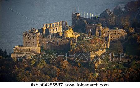 Stock Photo - Rheinfels Castle, Rhein, Rhine Valley, UNESCO World Heritage Site, in Sankt Goar, Rhine Valley, Rhineland-Palatinate, Germany, Europe. Fotosearch