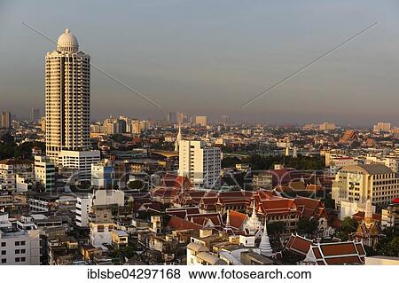 River Park Condominium, tower at Menam Chao Phraya, Wat Chakrawat, Chakkrawat Temple, panoramic view from Grand China Hotel, Chinatown, Bangkok, Thailand, Asia View Large Photo Image Stock Photo - River Park Condominium, tower at Menam Chao Phraya, Wat Chakrawat, Chakkrawat Temple, panoramic view from Grand China Hotel, Chinatown, Bangkok, Thailand, Asia. Fotosearch