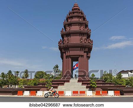 Stock Photo - Roundabout at the Independence Monument, Motorcycle at the Phnom Penh, Cambodia, Asia. Fotosearch