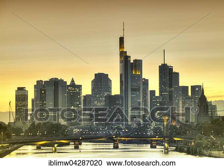 Skyline, Financial District at dusk, TaunusTurm, Tower 185, Commerzbank, Messeturm, Helaba Landesbank Hessen, German Bank, Frankfurt, Flosserbrucke, Frankfurt am Main, Hesse, Germany, Europe View Large Photo Image Stock Image - Skyline, Financial District at dusk, TaunusTurm, Tower 185, Commerzbank, Messeturm, Helaba Landesbank Hessen, German Bank, Frankfurt, Flosserbrucke, Frankfurt am Main, Hesse, Germany, Europe. Fotosearch