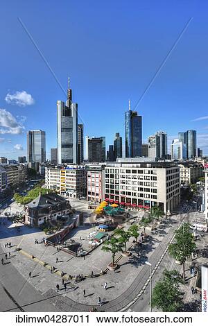 Stock Image - Skyline, Financial District, in front Hauptwache, Frankfurt am Main, Hesse, Germany, Europe. Fotosearch