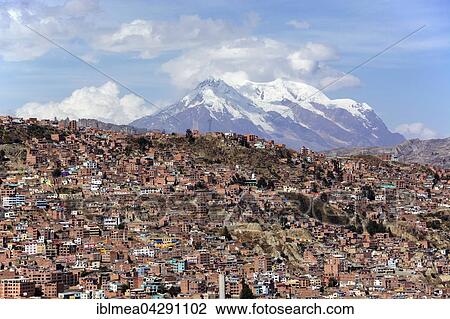 Slums, behind Mount Illimani, La Paz, Bolivia, South America View Large Photo Image Stock Image - Slums, behind Mount Illimani, La Paz, Bolivia, South America. Fotosearch