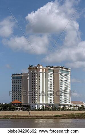 Stock Image - Sokha Hotel, Tonle Sap River, Phnom Penh, Cambodia, Asia. Fotosearch