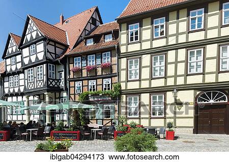 Stock Image - Square with half-timbered houses, UNESCO World Heritage Site, Quedlinburg, Harz, Saxony-Anhalt, Germany, Europe. Fotosearch