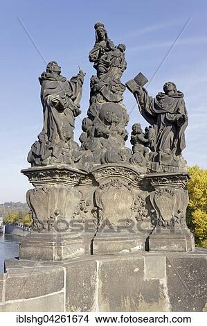 Picture - Statues, Madonna with the Saints Dominic and Thomas Aquinas, Charles Bridge, Prague, Czech Republic, Europe. Fotosearch
