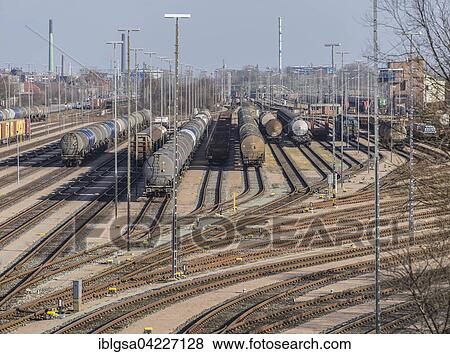Stock Photo - Storage tracks with freight trains, freight station, Hamburg, Germany, Europe. Fotosearch