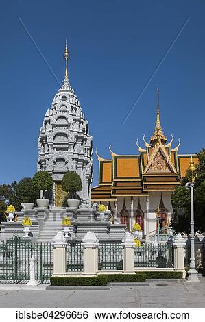 Stock Photograph - Stupa of Princess Kantha Bopha in front of the Silver Pagoda in the Royal Palace District, Phnom Penh, Cambodia, Asia. Fotosearch