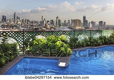 Swimming Pool Grand China Hotel Skyscrapers Bang Rak Financial District Silom District Chao Phraya River Chinatown Bangkok Thailand Asia - 