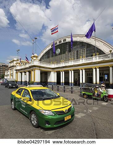 Taxi and tuk-tuk in front of central station, Hua Lamphong Railway Station, Chinatown, Bangkok, Thailand, Asia View Large Photo Image Picture - Taxi and tuk-tuk in front of central station, Hua Lamphong Railway Station, Chinatown, Bangkok, Thailand, Asia. Fotosearch