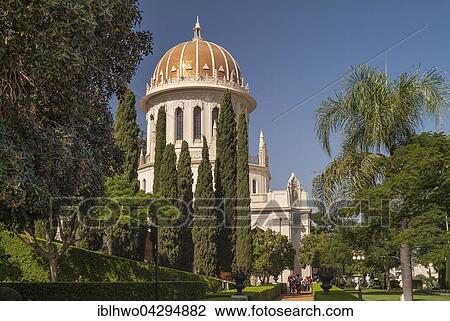 Stock Image - The Shrine of the Bab, tomb, Bahai gardens, UNESCO World Heritage Site, Haifa District, Israel, Asia. Fotosearch