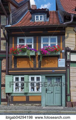 Stock Photo - The smallest house in town, built in 1792, Wernigerode, Harz, Saxony-Anhalt, Germany, Europe. Fotosearch
