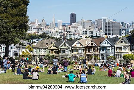 Tourists, Victorian row of houses, Painted Ladies, Postcard Row, Alamo Square, Steiner Street, San Francisco, California, USA, North America View Large Photo Image Picture - Tourists, Victorian row of houses, Painted Ladies, Postcard Row, Alamo Square, Steiner Street, San Francisco, California, USA, North America. Fotosearch