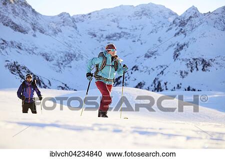 Stock Image - Two ski tourers during ascent, Kuhtai, Tyrol, Austria, Europe. Fotosearch