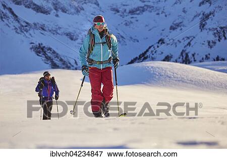 Stock Photo - Two ski tourers during ascent, Kuhtai, Tyrol, Austria, Europe. Fotosearch