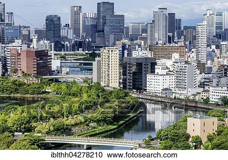 Stock Image - View from above, districts, Osaka, Japan, Asia. Fotosearch