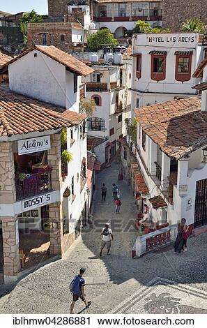 View from the town hall into the narrow streets of Taxco de Alarcon, Guerrero, Mexico, North America View Large Photo Image Stock Image - View from the town hall into the narrow streets of Taxco de Alarcon, Guerrero, Mexico, North America. Fotosearch