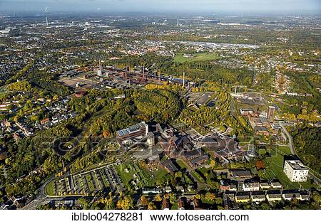 Stock Image - View of city and Zollverein Coal Mine Industrial Complex, autumn, Essen, Ruhr district, North Rhine-Westphalia, Germany, Europe. Fotosearch