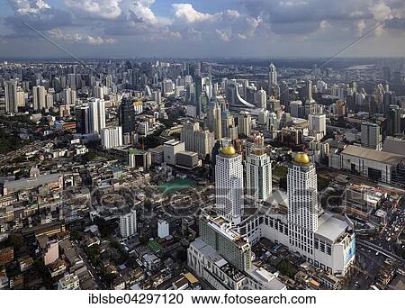 Stock Image - View of city from Baiyoke Tower, Pratunam Mall, Asian Wide Trading Center, Bangkok, Thailand, Asia. Fotosearch