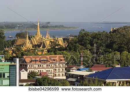 Stock Photo - View on the Royal Palace, the Tonle Sap River and the Mekong, cityscape, Phnom Penh, Cambodia, Asia. Fotosearch