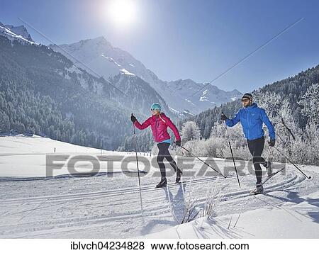 Woman and man, cross-country skiing, Seilrain, Sellraintal, Stubai Alps, Tyrol, Austria, Europe View Large Photo Image Stock Photo - Woman and man, cross-country skiing, Seilrain, Sellraintal, Stubai Alps, Tyrol, Austria, Europe. Fotosearch