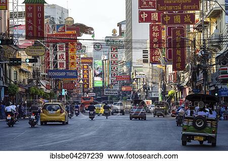 Yaowarat Road in Chinatown, people and cars, commercial street, billboards, neon signs, Bangkok, Thailand, Asia View Large Photo Image Stock Photo - Yaowarat Road in Chinatown, people and cars, commercial street, billboards, neon signs, Bangkok, Thailand, Asia. Fotosearch