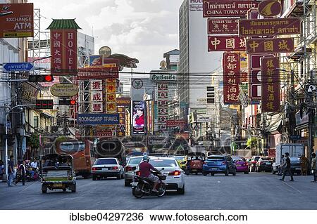 Yaowarat Road in Chinatown, people and cars, commercial street, billboards, neon signs, Bangkok, Thailand, Asia View Large Photo Image Stock Photograph - Yaowarat Road in Chinatown, people and cars, commercial street, billboards, neon signs, Bangkok, Thailand, Asia. Fotosearch