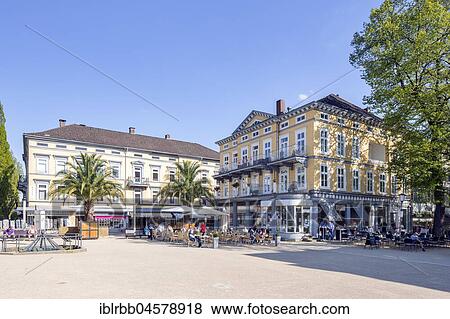Stock Photo - Accommodation and commercial buildings at Brunnenplatz in the spa district, Bad Pyrmont, Lower Saxony, Germany, Europe. Fotosearch