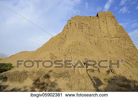 Stock Image - Adobe Brick Pyramid of the Sixin Culture, Sechín Alto, Casma, Ancash Region, Peru, South America. Fotosearch