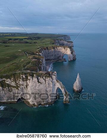 Aerial view, Aiguille d'Etretat, cliffs, chalk cliffs of Etretat in the morning light, Département Seine-Maritime, Normandy, France, Europe View Large Photo Image Stock Image - Aerial view, Aiguille d'Etretat, cliffs, chalk cliffs of Etretat in the morning light, Département Seine-Maritime, Normandy, France, Europe. Fotosearch