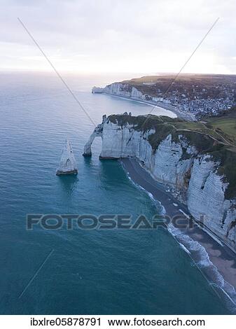 Aerial view, Aiguille d'Etretat, cliffs, chalk cliffs of Etretat in the morning light, Département Seine-Maritime, Normandy, France, Europe View Large Photo Image Stock Image - Aerial view, Aiguille d'Etretat, cliffs, chalk cliffs of Etretat in the morning light, Département Seine-Maritime, Normandy, France, Europe. Fotosearch