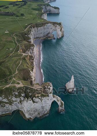 Aerial view, Aiguille d'Etretat, cliffs, chalk cliffs of Etretat, Seine-Maritime department, Normandy, France, Europe View Large Photo Image Stock Photo - Aerial view, Aiguille d'Etretat, cliffs, chalk cliffs of Etretat, Seine-Maritime department, Normandy, France, Europe. Fotosearch