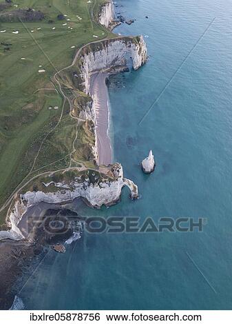 Aerial view, Aiguille d'Etretat, cliffs, chalk cliffs of Etretat, Seine-Maritime department, Normandy, France, Europe View Large Photo Image Stock Photograph - Aerial view, Aiguille d'Etretat, cliffs, chalk cliffs of Etretat, Seine-Maritime department, Normandy, France, Europe. Fotosearch