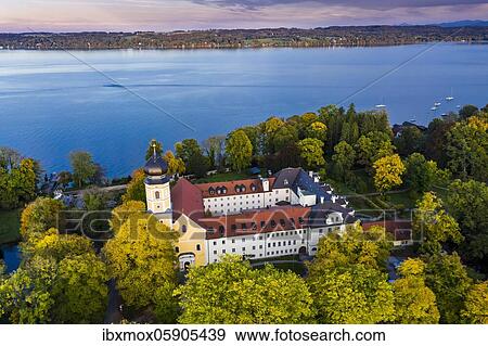 Aerial view, Bernried Monastery, Bernried on Lake Starnberg, Fünfseenland, Pfaffenwinkel, Upper Bavaria, Bavaria, Germany, Europe View Large Photo Image Stock Photo - Aerial view, Bernried Monastery, Bernried on Lake Starnberg, Fünfseenland, Pfaffenwinkel, Upper Bavaria, Bavaria, Germany, Europe. Fotosearch
