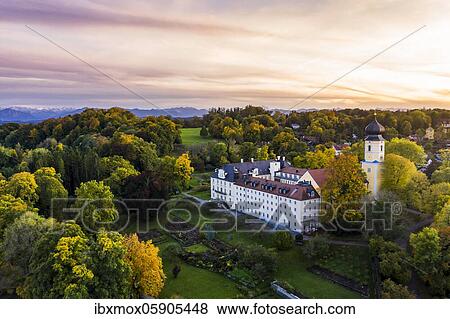 Aerial view, Bernried Monastery, Bernried on Lake Starnberg, Fünfseenland, Pfaffenwinkel, Upper Bavaria, Bavaria, Germany, Europe View Large Photo Image Stock Photo - Aerial view, Bernried Monastery, Bernried on Lake Starnberg, Fünfseenland, Pfaffenwinkel, Upper Bavaria, Bavaria, Germany, Europe. Fotosearch