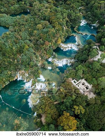 Aerial view, cascades, Krka National Park, Sibenik-Knees Region, Dalmatia, Croatia, Europe View Large Photo Image Picture - Aerial view, cascades, Krka National Park, Sibenik-Knees Region, Dalmatia, Croatia, Europe. Fotosearch
