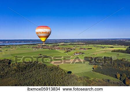 Aerial view, hot air balloon ride, behind the Starnberger See, Upper Bavaria, Bavaria, Germany, Europe View Large Photo Image Picture - Aerial view, hot air balloon ride, behind the Starnberger See, Upper Bavaria, Bavaria, Germany, Europe. Fotosearch