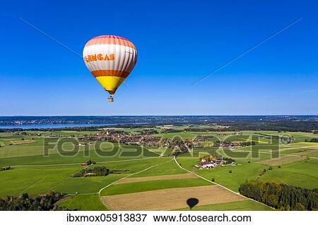 Aerial view, hot air balloon ride, behind the Starnberger See, Upper Bavaria, Bavaria, Germany, Europe View Large Photo Image Stock Photo - Aerial view, hot air balloon ride, behind the Starnberger See, Upper Bavaria, Bavaria, Germany, Europe. Fotosearch