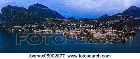 Stock Photo - Aerial view, Menaggio in the morning, Lake Como, Lago di Como, Province of Como, Lombardy, Italy, Europe. Fotosearch