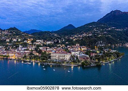 Stock Photo - Aerial view, Menaggio in the morning, Lake Como, Lago di Como, Province of Como, Lombardy, Italy, Europe. Fotosearch