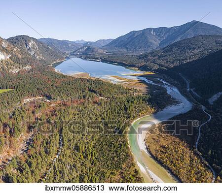 Aerial view, natural riverbed of the upper Isar in front of the Sylvenstein reservoir, wild river landscape Isartal, Bavaria, Germany, Europe View Large Photo Image Stock Image - Aerial view, natural riverbed of the upper Isar in front of the Sylvenstein reservoir, wild river landscape Isartal, Bavaria, Germany, Europe. Fotosearch